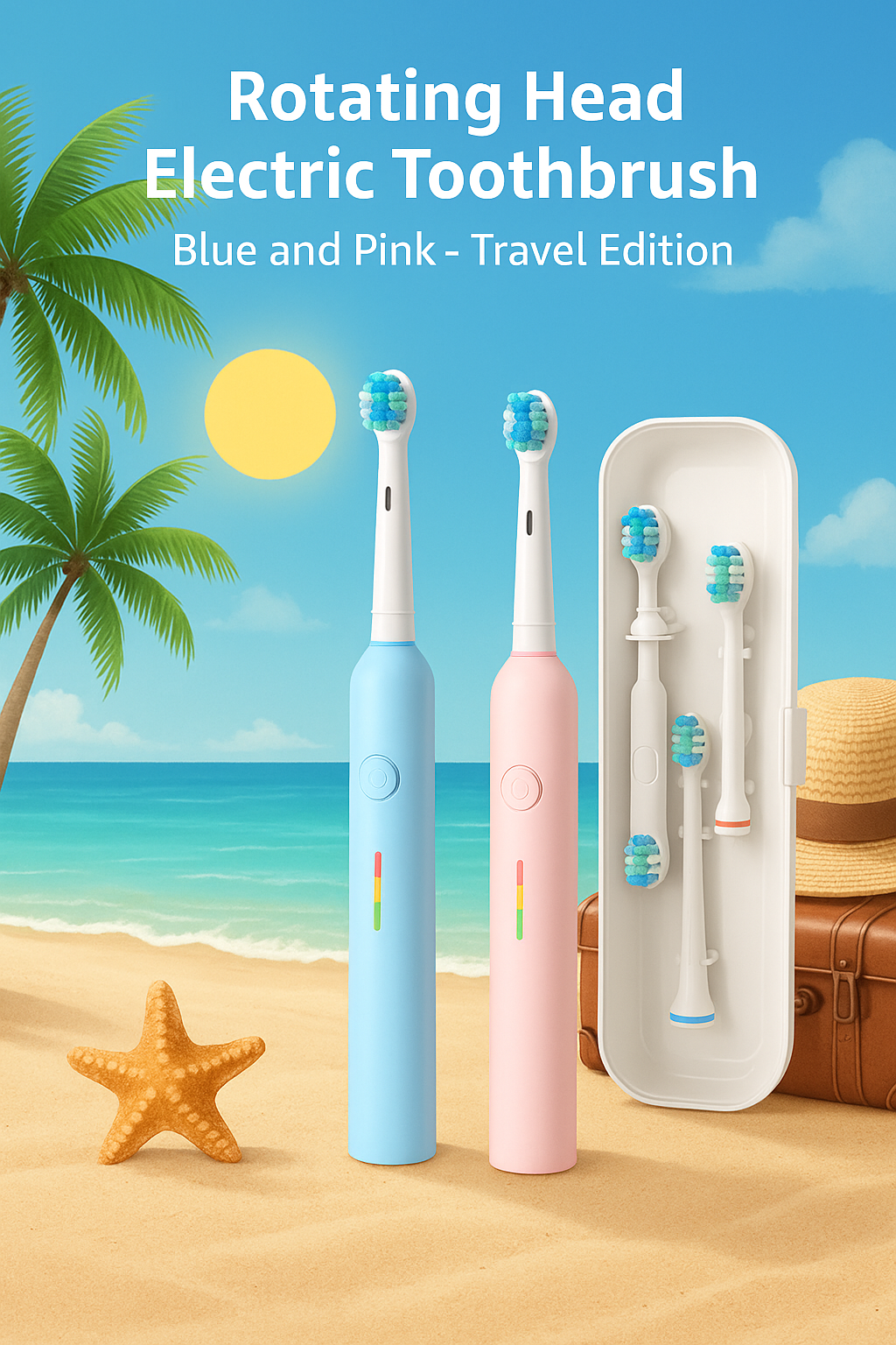 Rotating Head Electric Toothbrush blue and pink for travel