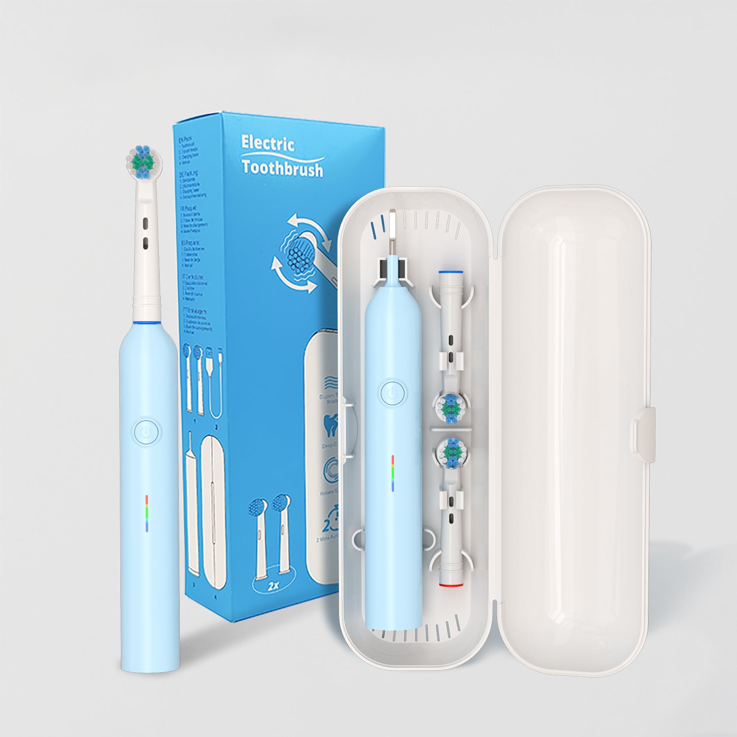 Rotating Head Electric Toothbrush blue and pink for travel