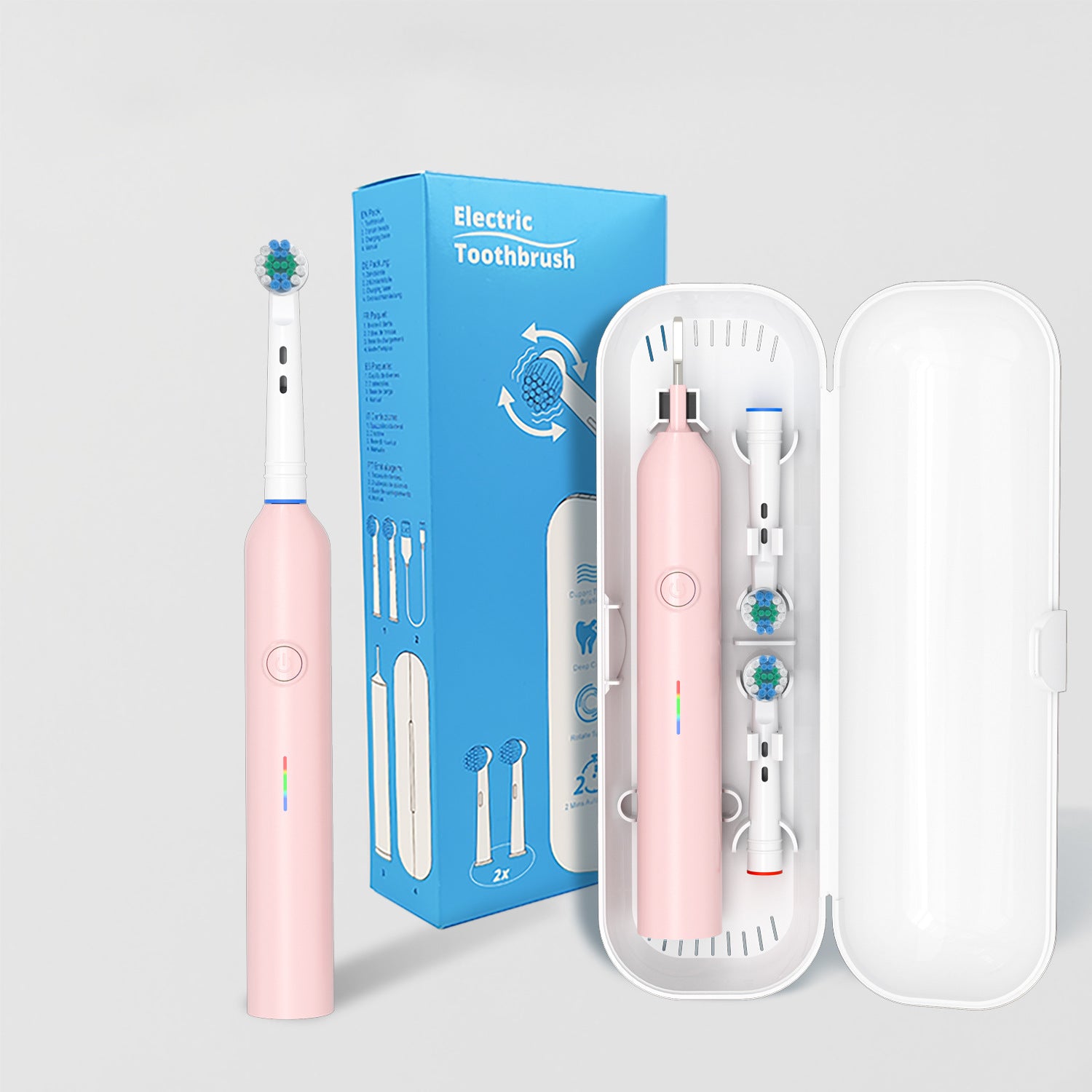 Rotating Head Electric Toothbrush blue and pink for travel